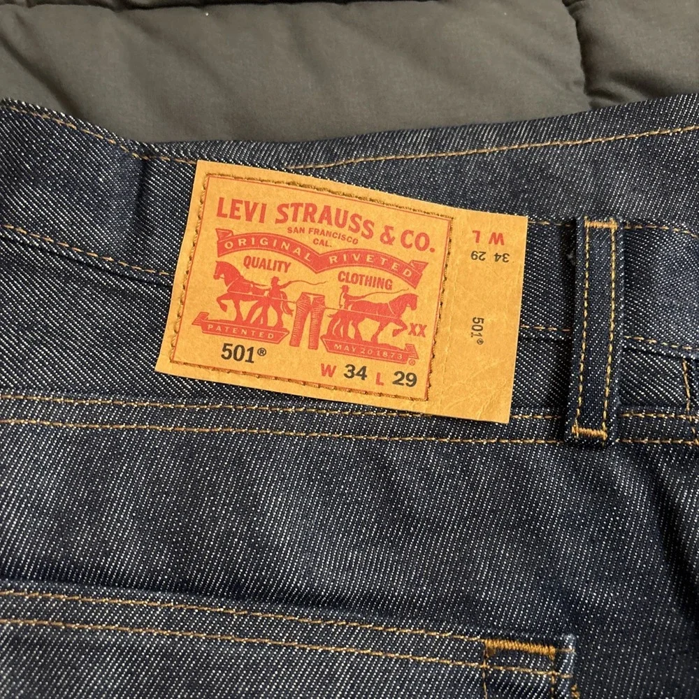 Levis‎ 501 Original Button Fly Jeans 34x29 Pants Rigid Blue Dark Wash Blue